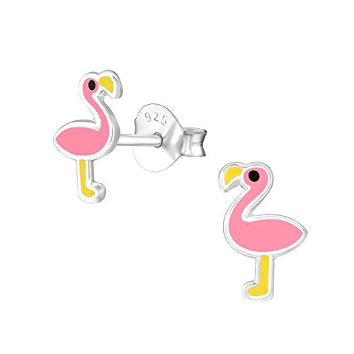 Laimons Kinder Mädchen-Ohrstecker Flamingo Vogel Pink Gelb 9 x 5mm Sterling Silber 925 von Laimons