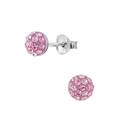 Laimons Kinder Mädchen-Ohrstecker Halbkugel Kugel 6 mm Rosa Glitzer Sterling Silber 925 von Laimons