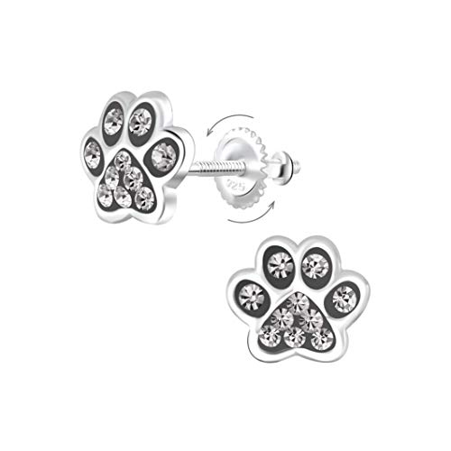 Laimons Kinder Mädchen-Ohrstecker Hundepfote Tatze 8mm Glitzer mit Verschluss zum drehen aus Sterling Silber 925 (Grau) von Laimons