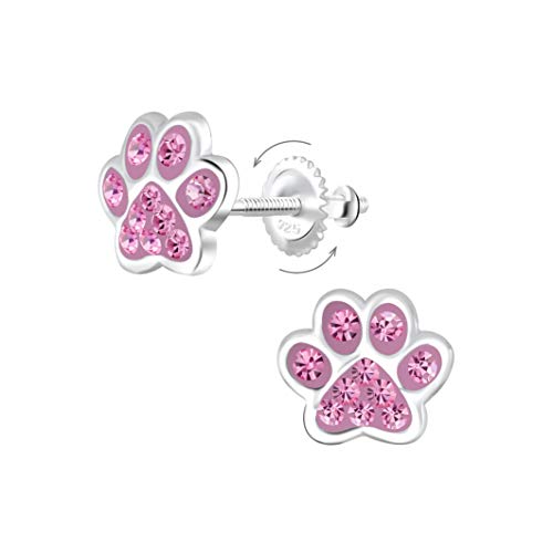 Laimons Kinder Mädchen-Ohrstecker Hundepfote Tatze 8mm Glitzer mit Verschluss zum drehen aus Sterling Silber 925 (Rosa) von Laimons