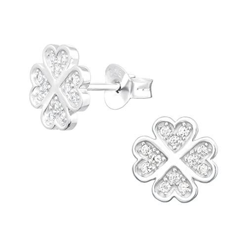 Laimons Kinder Mädchen-Ohrstecker Kleeblatt 8mm Glanz mit Zirkonia Sterling Silber 925 von Laimons