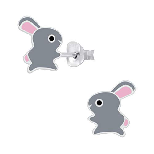 Laimons Kinder Mädchen-Ohrstecker Ohrringe Hase Kaninchen Häschen grau rosa 7 mm Sterling Silber 925 von Laimons