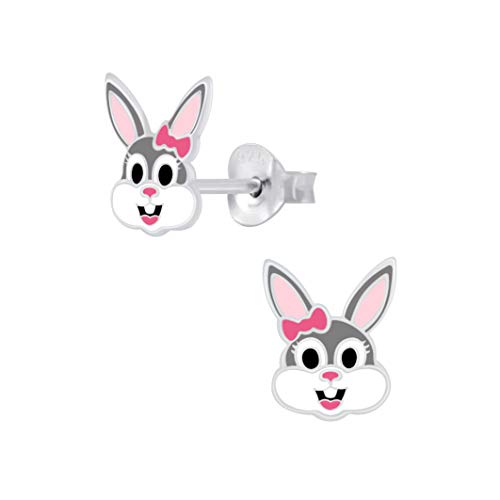 Laimons Kinder Mädchen-Ohrstecker Ohrringe Hase Kaninchen Häschen grau weiß 8 mm x 7 mm Sterling Silber 925 von Laimons