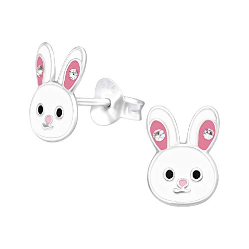 Laimons Kinder Mädchen-Ohrstecker Ohrringe Hase Kaninchen Häschen weiß mit Glitzer 9 mm x 7 mm Sterling Silber 925 von Laimons
