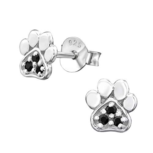 Laimons Kinder Mädchen-Ohrstecker Ohrringe Hundepfote 7 mm Glanz Zirkonia Weiß aus Sterling Silber 925 (Schwarz) von Laimons