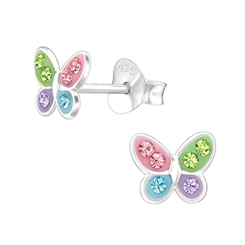 Laimons Kinder Mädchen-Ohrstecker Ohrringe Schmetterling 10 mm Glanz mit Glitzer Bunt aus Sterling Silber 925 von Laimons