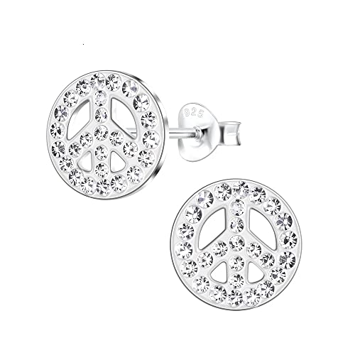 Laimons Kinder Mädchen-Ohrstecker Peace mit Glitzer 10mm aus Sterling Silber 925 (Weiß) von Laimons