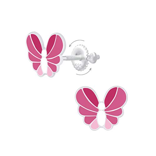 Laimons Kinder Mädchen-Ohrstecker Schmetterling 10mm pink rosa mit Verschluss zum drehen aus Sterling Silber 925 von Laimons