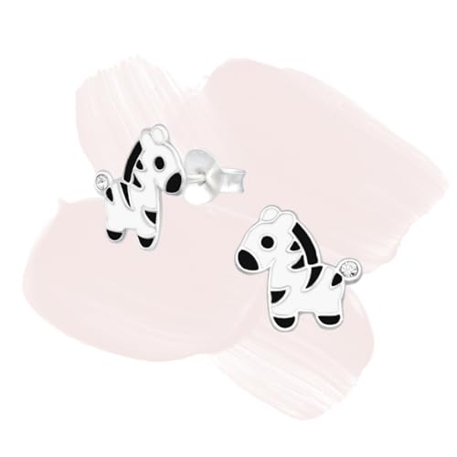Laimons Kinder Mädchen-Ohrstecker Zebra Tier schwarz weiß 10 mm Sterling Silber 925 von Laimons