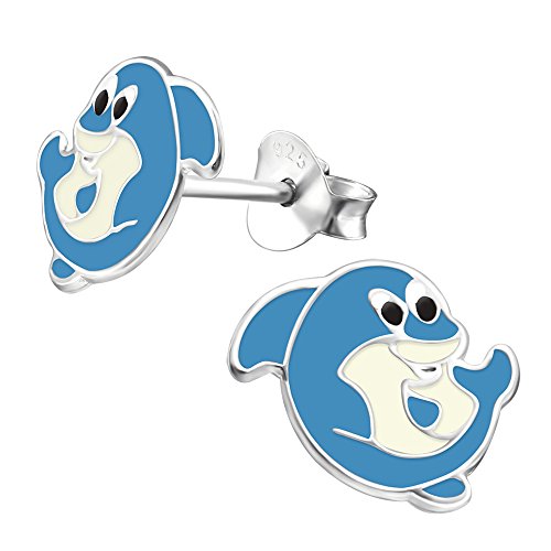 Laimons Mädchen Kids Kinder-Ohrstecker Ohrringe Kinderschmuck Delphin Delfin Meeresbewohner blau weiß aus Sterling Silber 925 von Laimons