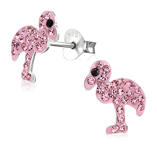 Laimons Mädchen Kids Kinder-Ohrstecker Ohrringe Kinderschmuck Flamingo Vogel Tier Rosa Schwarz Glitzer aus Sterling Silber 925 von Laimons