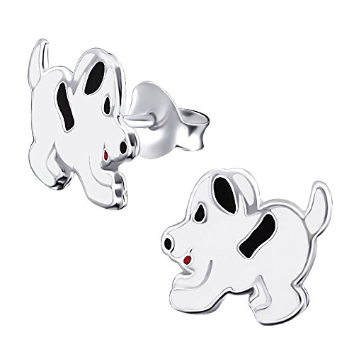 Laimons Mädchen Kids Kinder-Ohrstecker Ohrringe Kinderschmuck Hund Hündchen Welpe schwarz weiß aus Sterling Silber 925 von Laimons