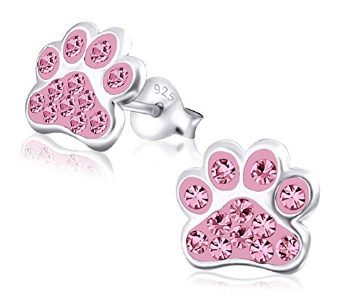 Laimons Mädchen Kids Kinder-Ohrstecker Ohrringe Kinderschmuck Hundepfote Pfote Pfötchen Tatzen mit Glitzer in Rosa 9mm aus Sterling Silber 925 von Laimons