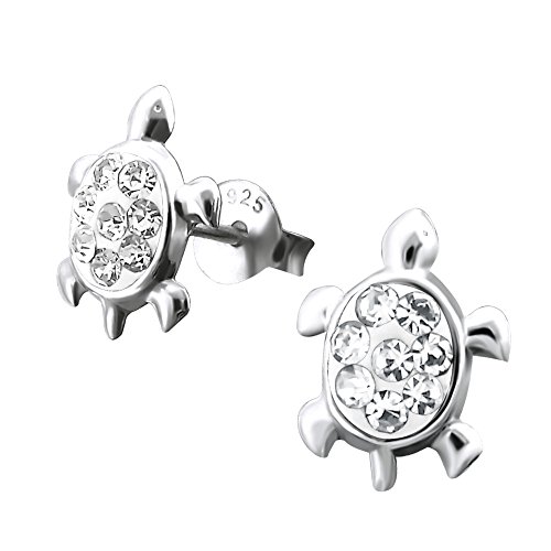 Laimons Mädchen Kids Kinder-Ohrstecker Ohrringe Kinderschmuck Schildkröte Reptil Glitzer weiß glanz aus Sterling Silber 925 von Laimons