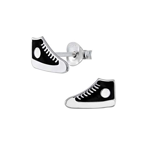 Laimons Mädchen Kids Kinder-Ohrstecker Ohrringe Kinderschmuck Schuh Sneaker Turnschuh stern schwarz weiß aus Sterling Silber 925 von Laimons