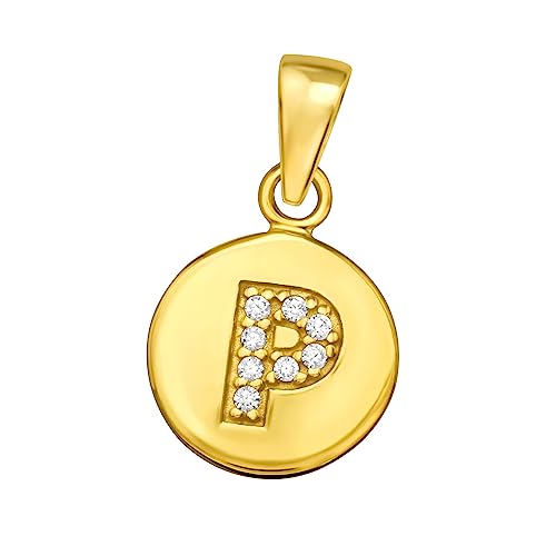 Laimons Mädchen-Anhänger Buchstaben-Anhänger mit Zirkonia, Sterling Silber 925, Verfügbar in Silber und Vergoldet (P-GOLD) von Laimons