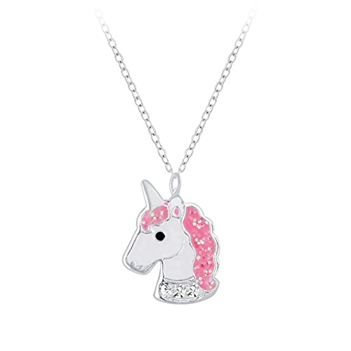 Laimons Mädchen-Halskette Anhänger Einhorn Rosa Pink Glitzer mit Kette 36 cm + 5cm aus Sterling Silber 925 von Laimons