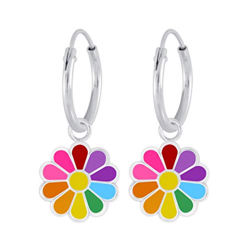 Laimons Mädchen Kids Kinder-Ohrhänger Ohrringe Creole Kinderschmuck Blume Gänseblume mit Glitzer bunt 8mm Sterling Silber 925 von Laimons