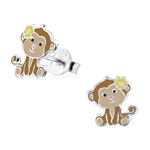 Laimons Mädchen Kids Kinder-Ohrstecker Ohrringe Kinderschmuck Affe Äffchen Tier braun aus Sterling Silber 925 von Laimons