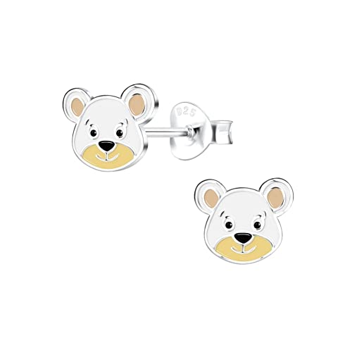 Laimons Mädchen Kids Kinder-Ohrstecker Ohrringe Kinderschmuck Bär Kuschelbär 8mm braun weiß süß aus Sterling Silber 925 von Laimons