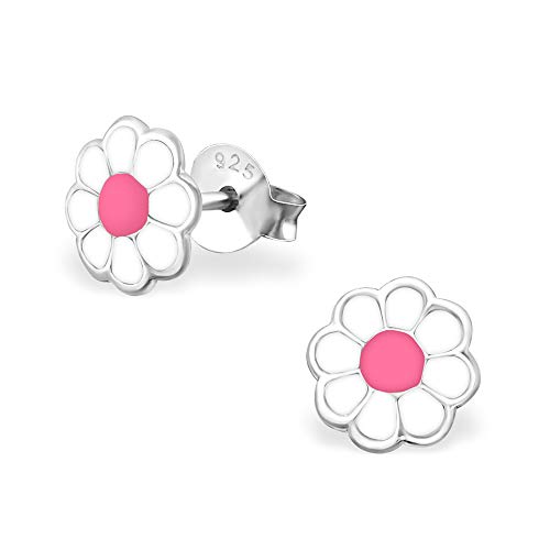 Laimons Mädchen Kids Kinder-Ohrstecker Ohrringe Kinderschmuck Blume Glüte Gänseblume Natur Pink Weiß 7mm aus Sterling Silber 925 von Laimons