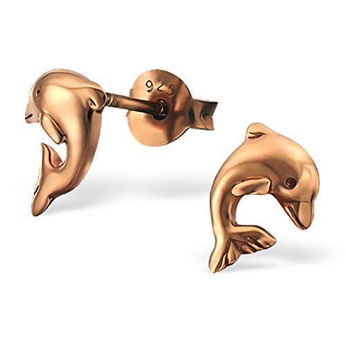 Laimons Mädchen Kids Kinder-Ohrstecker Ohrringe Kinderschmuck Delphin Delfin Meeresbewohner rose vergoldet glanz aus Sterling Silber 925 von Laimons