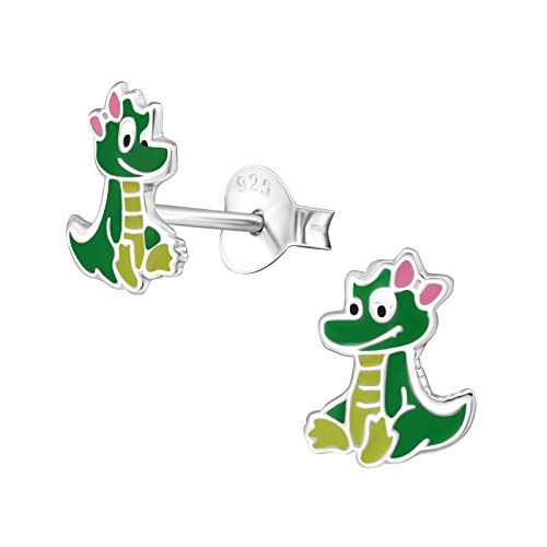 Laimons Mädchen Kids Kinder-Ohrstecker Ohrringe Kinderschmuck Dinosaurier Dino Drache 8 x 7mm flach Grün, Gelb, Sterling Silber 925 von Laimons