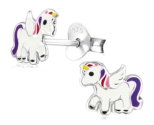 Laimons Mädchen Kids Kinder-Ohrstecker Ohrringe Kinderschmuck Einhorn 8x7mm Weiß,Lila,Gelb Sterling Silber 925 von Laimons