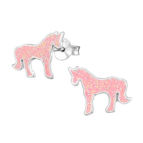 Laimons Mädchen Kids Kinder-Ohrstecker Ohrringe Kinderschmuck Einhorn Pegasos Fabelwesen Rosa Glitzer aus Sterling Silber 925 von Laimons