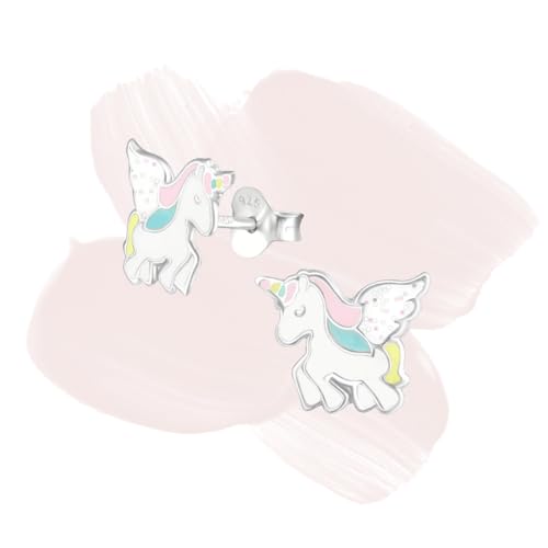 Laimons Mädchen Kids Kinder-Ohrstecker Ohrringe Kinderschmuck Einhorn Pegasos Fabelwesen Weiß Rosa Tuerkis Gelb Bunt aus Sterling Silber 925 von Laimons