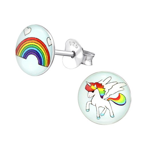 Laimons Mädchen Kids Kinder-Ohrstecker Ohrringe Kinderschmuck Einhorn Regenbogen Platte Scheibe Bunt aus Sterling Silber 925 von Laimons