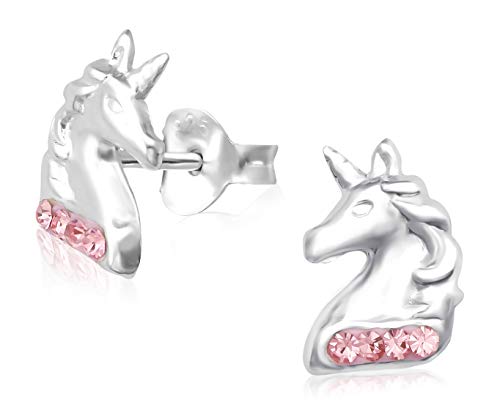 Laimons Mädchen Kids Kinder-Ohrstecker Ohrringe Kinderschmuck Einhorn glanz mit rosa Glitzer aus Sterling Silber 925 von Laimons