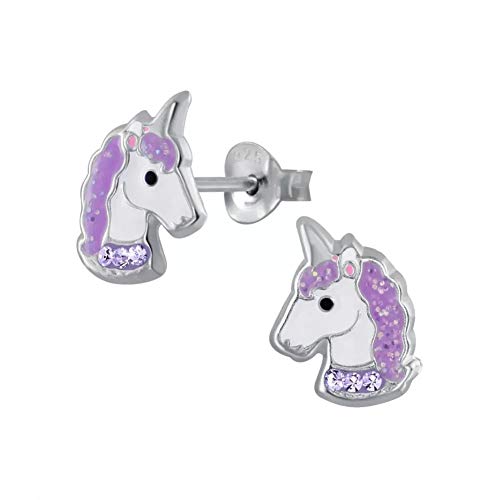 Laimons Mädchen Kids Kinder-Ohrstecker Ohrringe Kinderschmuck Einhorn lila mit Glitzer lila aus Sterling Silber 925 von Laimons