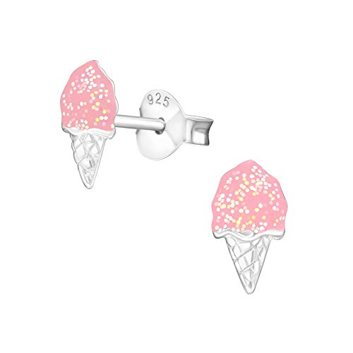 Laimons Mädchen Kids Kinder-Ohrstecker Ohrringe Kinderschmuck Eis Softeis Eistüte Waffeleis Rosa Pink 4 mm x 8 mm aus Sterling Silber 925 von Laimons