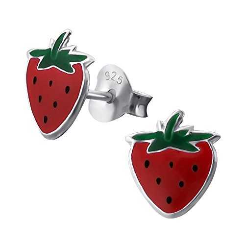 Laimons Mädchen Kids Kinder-Ohrstecker Ohrringe Kinderschmuck Erdbeere beere Pflanze rot grün aus Sterling Silber 925 von Laimons