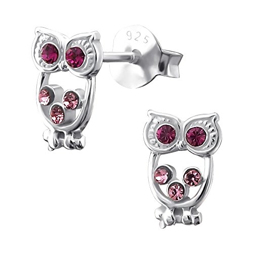 Laimons Mädchen Kids Kinder-Ohrstecker Ohrringe Kinderschmuck Eule Vogel Kauz Tier Glitzer rosa pink aus Sterling Silber 925 von Laimons