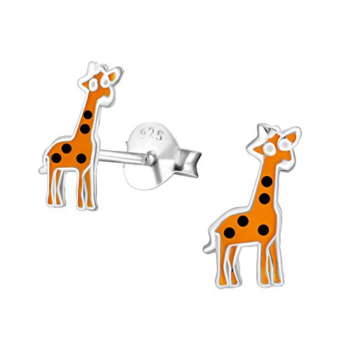 Laimons Mädchen Kids Kinder-Ohrstecker Ohrringe Kinderschmuck Giraffe 10 x 4mm Orange, Schwarz Sterling Silber 925 von Laimons