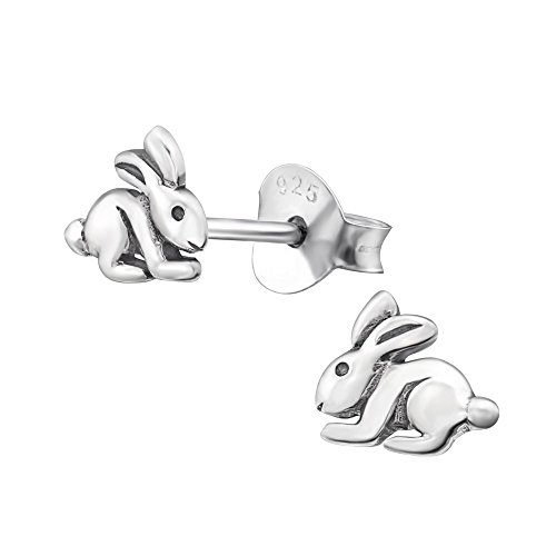 Laimons Mädchen Kids Kinder-Ohrstecker Ohrringe Kinderschmuck Hase Häschen Kaninchen Tier süß oxidiert glanz aus Sterling Silber 925 von Laimons