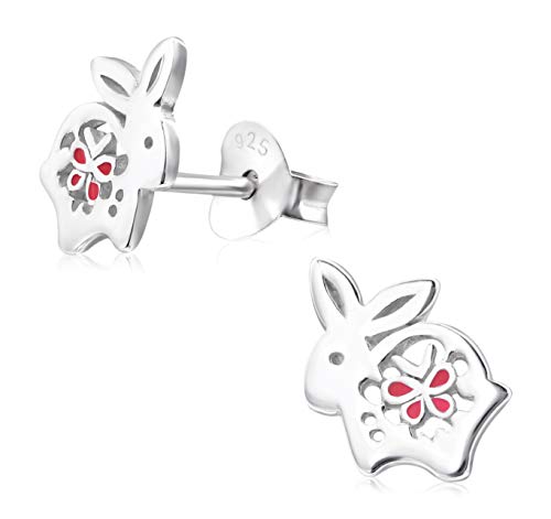 Laimons Mädchen Kids Kinder-Ohrstecker Ohrringe Kinderschmuck Hase Häschen Kaninchen in glanz mit Pink aus Sterling Silber 925 von Laimons