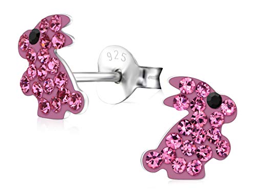 Laimons Mädchen Kids Kinder-Ohrstecker Ohrringe Kinderschmuck Hase Häschen Kaninchen mit Glitzer Pink Schwarz aus Sterling Silber 925 von Laimons