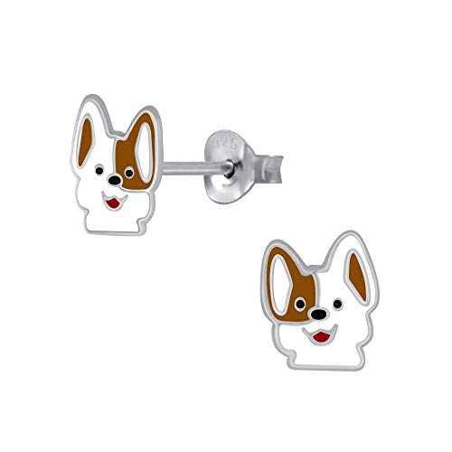 Laimons Mädchen Kids Kinder-Ohrstecker Ohrringe Kinderschmuck Hund Hündchen Jack Russell Terrier Braun Weiß 8mm aus Sterling Silber 925 von Laimons