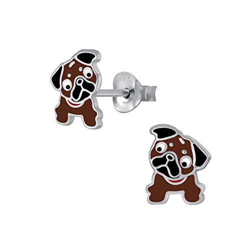 Laimons Mädchen Kids Kinder-Ohrstecker Ohrringe Kinderschmuck Hund Hündchen Mops Braun Weiß 8mm aus Sterling Silber 925 von Laimons