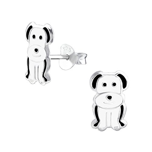 Laimons Mädchen Kids Kinder-Ohrstecker Ohrringe Kinderschmuck Hund Hündchen Welpe Schwarz Weiß 11mm aus Sterling Silber 925 von Laimons