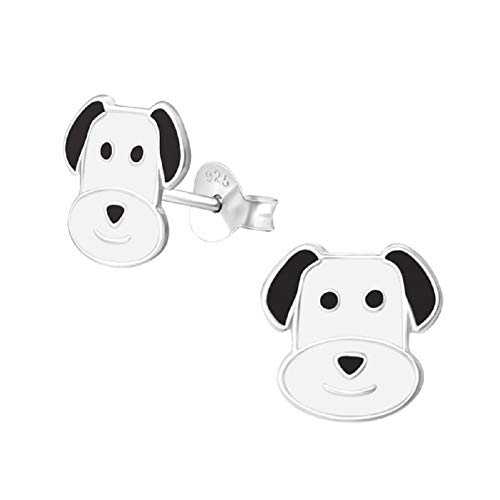 Laimons Mädchen Kids Kinder-Ohrstecker Ohrringe Kinderschmuck Hund Hündchen schwarz weiß 9mm Sterling Silber 925 von Laimons