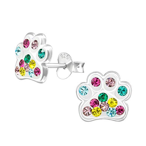 Laimons Mädchen Kids Kinder-Ohrstecker Ohrringe Kinderschmuck Hundepfote Pfote Pfötchen Tatzen mit Glitzer Bunt 9mm aus Sterling Silber 925 von Laimons