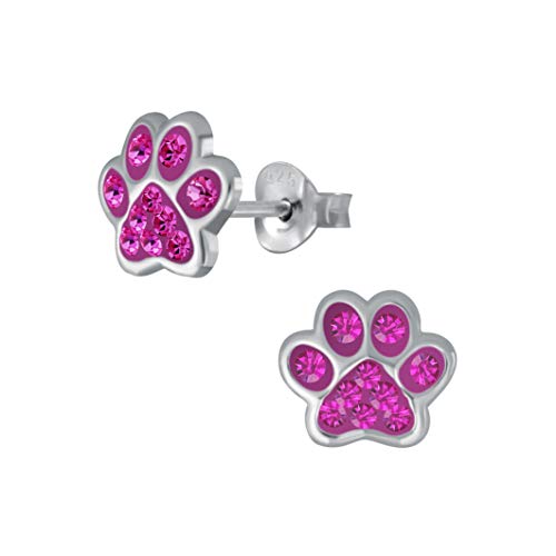 Laimons Mädchen Kids Kinder-Ohrstecker Ohrringe Kinderschmuck Hundepfote Pfote Pfötchen Tatzen mit Glitzer Pink 7mm klein aus Sterling Silber 925 von Laimons