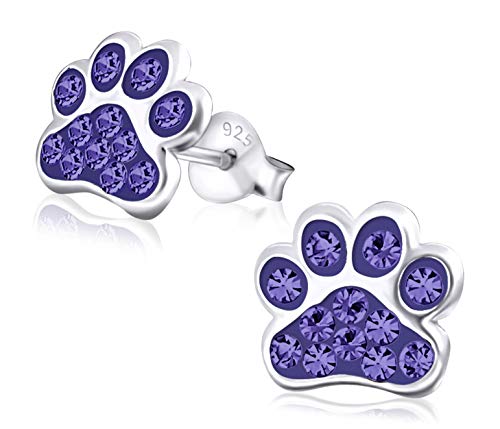 Laimons Mädchen Kids Kinder-Ohrstecker Ohrringe Kinderschmuck Hundepfote Pfote Pfötchen Tatzen mit Glitzer in Lila 9mm aus Sterling Silber 925 von Laimons