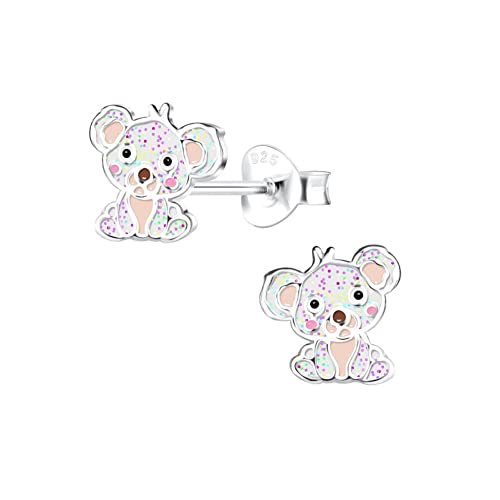 Laimons Mädchen Kids Kinder-Ohrstecker Ohrringe Kinderschmuck Koala Koalabär Bär 8mm weiß Glitzer süß aus Sterling Silber 925 von Laimons