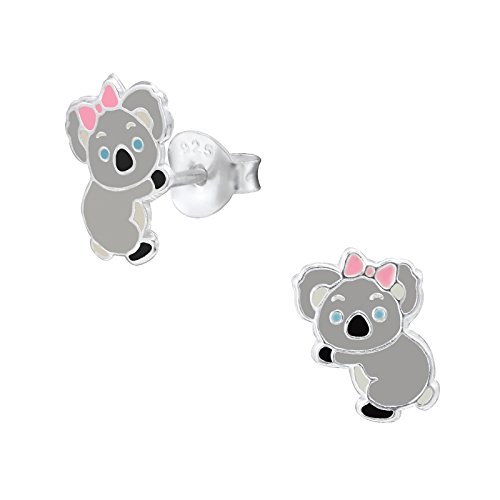 Laimons Mädchen Kids Kinder-Ohrstecker Ohrringe Kinderschmuck Koalabär Australien Koalas Schleife Grau Weiß aus Sterling Silber 925 von Laimons