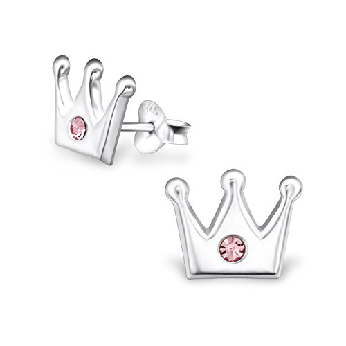 Laimons Mädchen Kids Kinder-Ohrstecker Ohrringe Kinderschmuck Krone Krönchen Prinzessinen-Schmuck Glitzer Rosa aus Sterling Silber 925 von Laimons